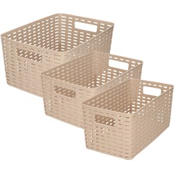 Set van 8x stuks opbergboxen/opbergmandjes rotan taupe kunststof - Opbergbox