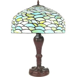 LumiLamp Tiffany Tafellamp  Ø 41x60 cm  Turquoise Kunststof Glas Tiffany Bureaulamp