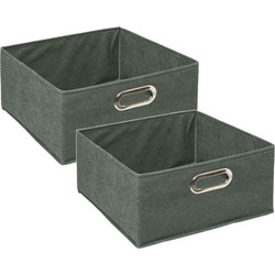 Set van 4x stuks opbergmand/kastmand 14 liter grijsgroen linnen 31 x 31 x 15 cm - Opbergmanden