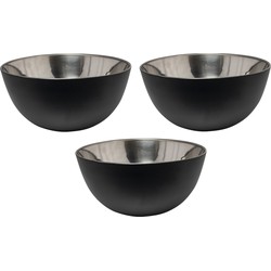 3x Salade serveerschalen/kommen 19 cm mat zwart RVS - Saladeschalen