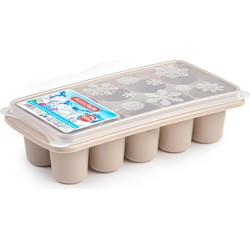 Tray met dikke ronde blokken ijsblokjes/ijsklontjes vormpjes 10 vakjes kunststof taupe - IJsblokjesvormen