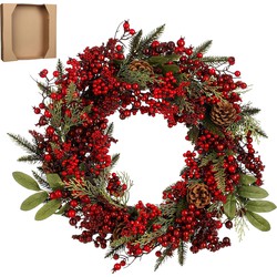 House of Seasons Barney Kerstkrans - Ø50 cm - Groen, Rood