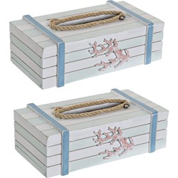 2x stuks tissuedozen/tissueboxen wit rechthoekig van hout 22 x 14 x 8 cm - Tissuehouders