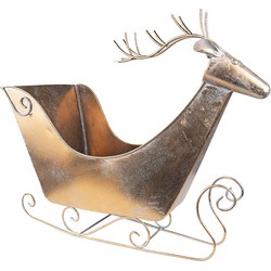 Clayre & Eef Beeld Slee 54 cm Koperkleurig Metaal Rendier Kerst decoratie Decoratieve Accessoires