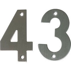 AMIG Huisnummer 43 - massief Inox RVS - 10cm - incl. bijpassende schroeven - zilver - Huisnummers