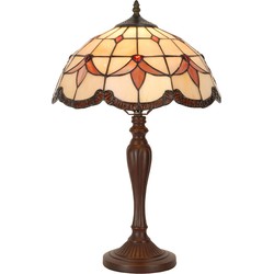 LumiLamp Tiffany Tafellamp  Ø 35x53 cm Beige Glas Tiffany Bureaulamp