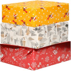 Bellatio Decorations - 9x luxe kerst cadeaupapier rollen in 3-stijlen - Cadeaupapier