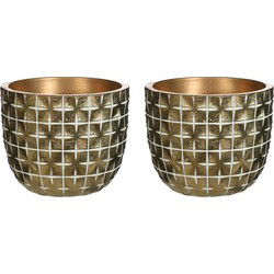 Ideas4Seasons Bloempot ruit motief Hanoi - 2x - goud - D10 x H8 cm - Plantenpotten
