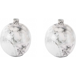 Present Time Candle Holder Marble Look Large White - Set van 2