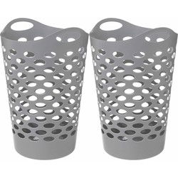 5Five Flexibele wasmand/opbergmand - 2x - rond - lichtgrijs - 60 liter - D41 x H66 cm - Wasmanden