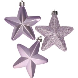 Kerstornamenten kunststof sterren 6x st lila paars 7 cm - Kersthangers