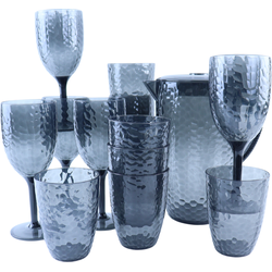OTIX Kunststof Drinkglazen - Wijnglazen - Limonadekan - 13-delig - Herbruikbaar - Waterkan - Waterglas - Limonadeglazen - Grijs - ZEPHYR