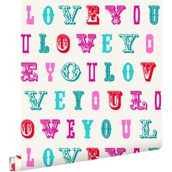 ESTAhome behang love you - quotes turquoise en roze - 53 cm x 10,05 m - 136832