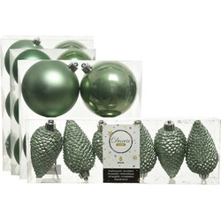Kerstversiering kunststof kerstballen salie groen 6-8-10 cm pakket van 50x stuks - Kerstbal