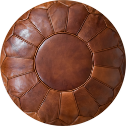 Premium Leren Poef XL Honey Brown - Handgemaakt en stijlvol - Gevuld geleverd - Poufs&Pillows