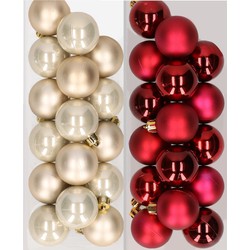 32x stuks kunststof kerstballen mix van champagne en donkerrood 4 cm - Kerstbal