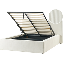 LILLEBONNE - Tweepersoonsbed met opbergruimte - Lichtbeige - 140 x 200 cm - Corduroy