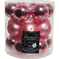 Decoris Kleine kerstballen - 18x st - lippenstift roze - D4 cm - glas - Kerstbal