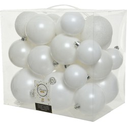 Decoris Kerstballen - 26x st - wit - 6-8-10 cm - kunststof - Kerstbal