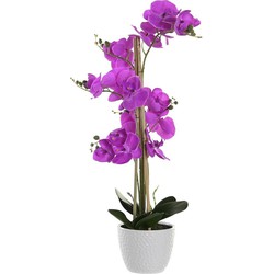 Items Kunstplant Orchidee - roze bloemen - witte pot - H77 cm - Kunstplanten
