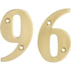 AMIG Huisnummer 96 - massief messing - 5cm - incl. bijpassende schroeven - gepolijst - goudkleur - Huisnummers