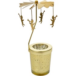 Clayre & Eef Waxinelichthouder Ø 8x17 cm Goudkleurig Glas Metaal Engelen