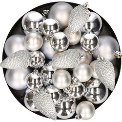 Kerstversiering kunststof kerstballen zilver 6-8-10 cm pakket van 50x stuks - Kerstbal