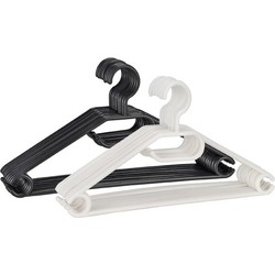 10x Kleerhangers van wit plastic 44 cm met stang voor broeken - Kledinghangers