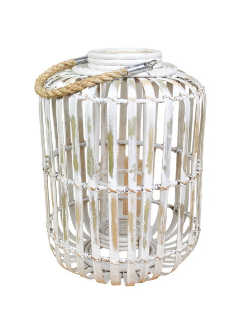 Lantaarn Capsule - medium - white wash - bamboe - 