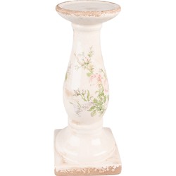 Clayre & Eef Kandelaar  30 cm Roze Beige Keramiek Bloemen Kaarsenstandaard