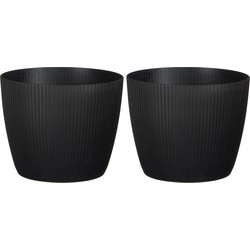 2x stuks plantenpot/bloempot kunststof zwart ribbels patroon - D19/H19 cm - Plantenpotten