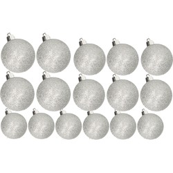 Kerstversiering set glitter kerstballen zilver 6 - 8 -10 cm - pakket van 50x stuks - Kerstbal