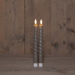 B.O. 2Pcs 3D Wick Taupe Swirl Taper Candle 23 cm Rustic Wax