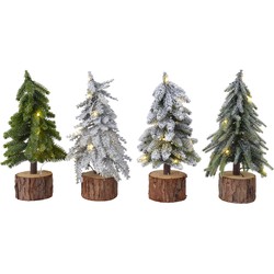 Mini kerstboom tafelboom mini voorverlichte boom h28 cm-10L groen/wit