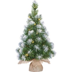 Groene LED verlichte kunstboom met 15 LED lampjes en sneeuw 60 cm - Kunstkerstboom