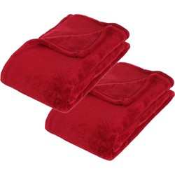 2x Stuks Fleece deken/fleeceplaid rood 130 x 180 cm polyester - Plaids