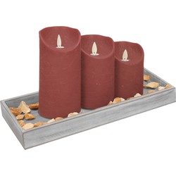 Houten dienblad met 3 LED kaarsen in de kleur roze 14 x 40 cm - LED kaarsen