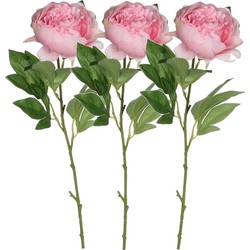 3x stuks mica roze kunst pioenrozen/roos kunstbloemen 76 cm decoraties - Kunstbloemen