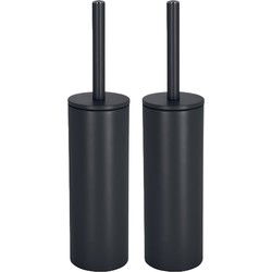 Spirella Luxe Toiletborstel in houder Cannes - 2x - zwart - metaal - 40 x 9 cm - met binnenbak - Toiletborstels