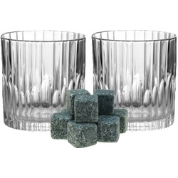 Luxe whiskyglazen set 6x stuks 310 ml met 9x whisky ijsblokstenen - Whiskeyglazen