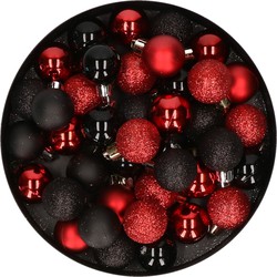 Kleine kerstballen - 40x st - zwart/rood - D3 cm - kunststof - Kerstbal