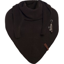 Knit Factory Coco Gebreide Omslagdoek - Driehoek Sjaal Dames - Donkerbruin - 190x85 cm - Inclusief sierspeld