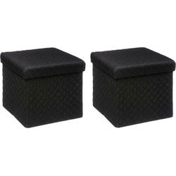 5Five Poef/Hocker/opbergbox - 2x - zwart - polyester/mdf - 31 x 31 cm - Opbergbox