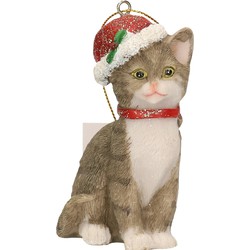 Kersthangers grijze katten met kerstmuts 9 cm kerstversiering - Kersthangers