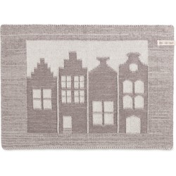 Knit Factory Gebreide Placemat - Onderlegger House - Ecru/Taupe - 50x30 cm