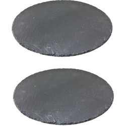 2x Leisteen serveerplanken/kaarsenborden 30 cm rond - Serveerplanken