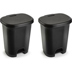 Plasticforte Pedaalemmer - 2x - zwart - 18L - 33x28x40 cm - kunststof - Pedaalemmers