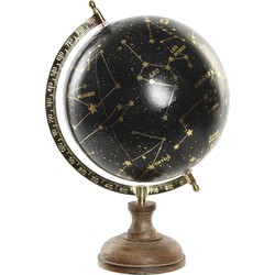 Items Deco Wereldbol/globe met sterrenhemel/sterrenbeelden - zwart - D20 x H33 cm - Wereldbollen