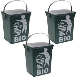 3x Stuks groene vuilnisbak/afvalbak voor gft/organisch afval 5 liter - Prullenbakken