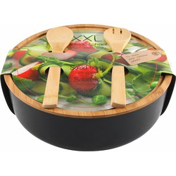 Svenska Living - Saladeschaal/kom - Met couvert - Bamboe - Zwart - D30 cm - Saladeschalen